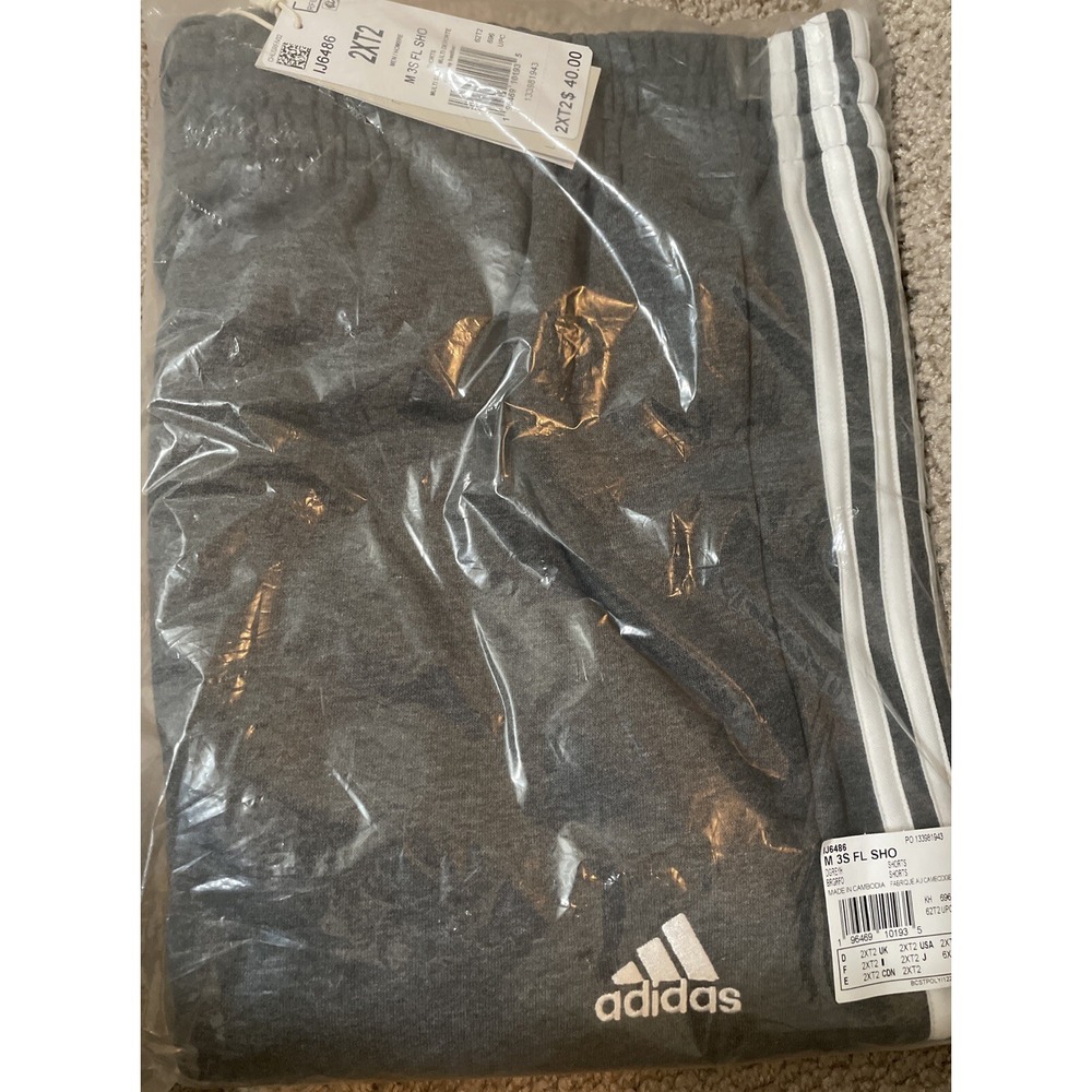Adidas Mens Fleece 3-Stripes Shorts  Dark Grey Heather 2XL Tall Gym Athletic NWT - Picture 4 of 4